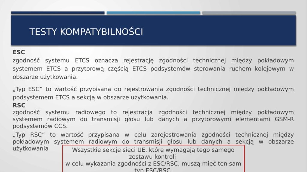 ESC i RSC – definicje zgodności systemu ETCS i systemu radiowego