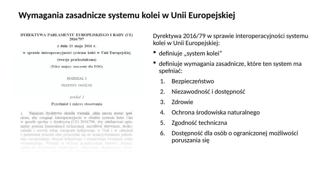 Wymagania zasadnicze systemu kolei w Unii Europejskiej